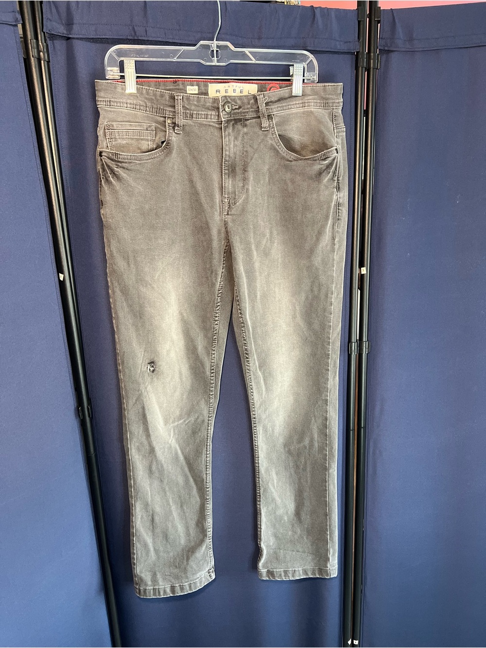 Artful Rebel Mens Gray Stretch Jeans 32x30 Slim Straight Distressed Wash Denim